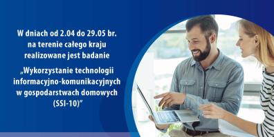 Plakat informujący o badaniu wykorzystania technologii informacyjno-komunikacyjnych (ICT) 