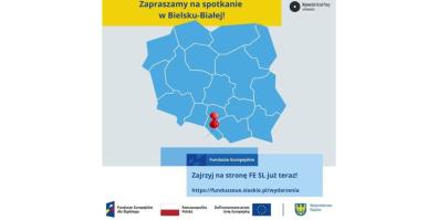 Grafika z informacją o zaproszeniu na spotkanie w Bielsku-Białej.