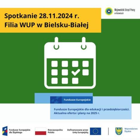 Grafika z informacją o spotkaniu pn.: Fundusze Europejskie dla edukacji i przedsiębiorczości. Aktualna oferta i plany na 2025 r.